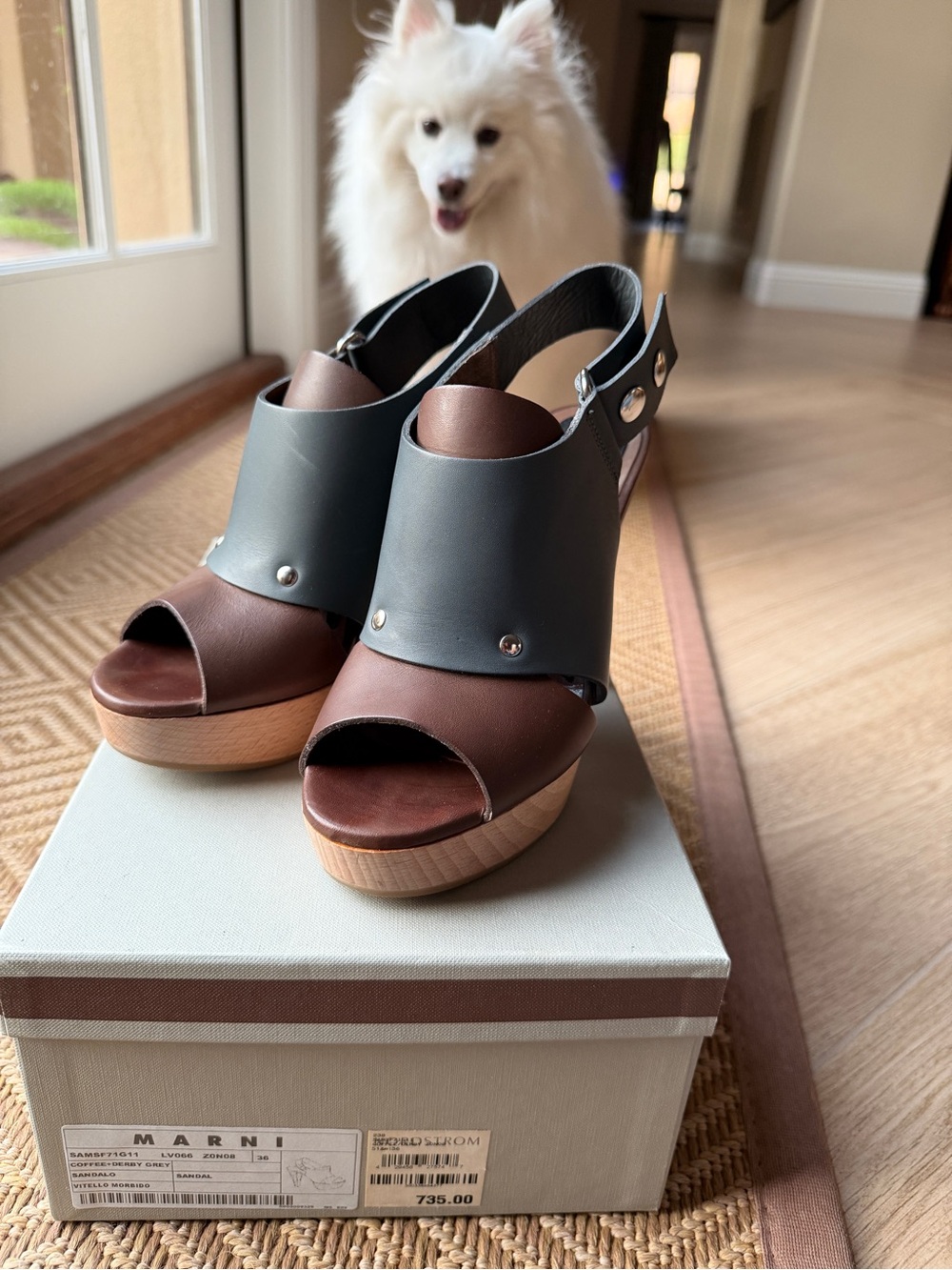 Marni Brown and Dark Grey Leather Slingback Platform Heels